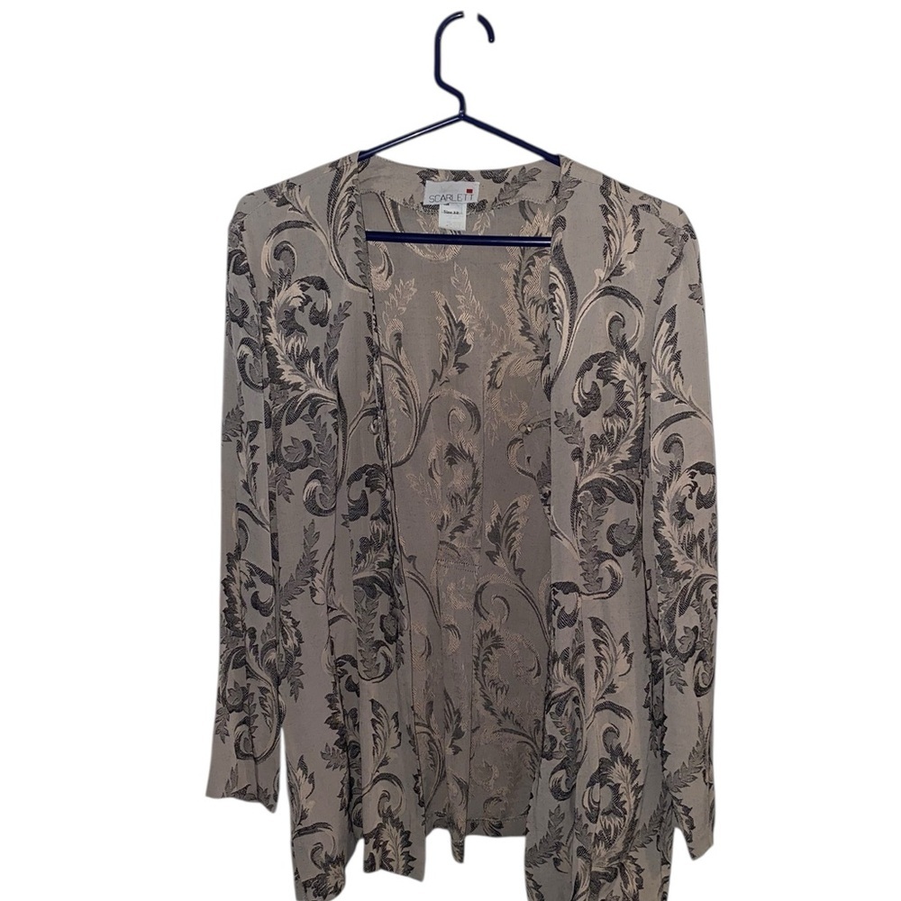 vintage 90s Scarlet tunic blouse beige black taupe damask Mandarin closure - Picture 6 of 13